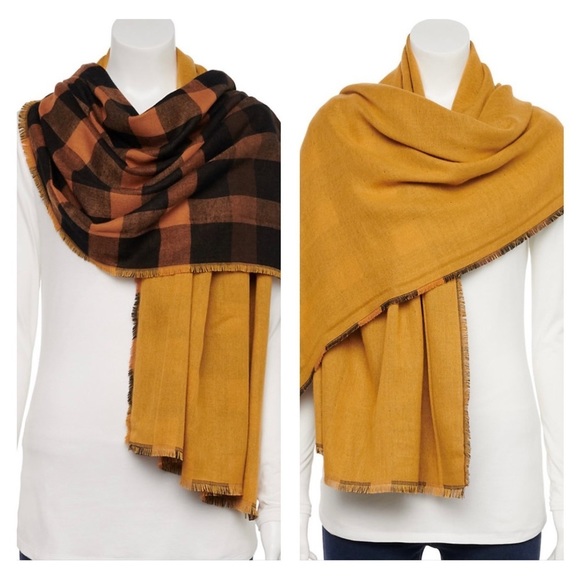 Sonoma Goods for Life Mixed Buffalo Plaid Reversible Scarf Wrap Fall Cozy NEW - Picture 1 of 10